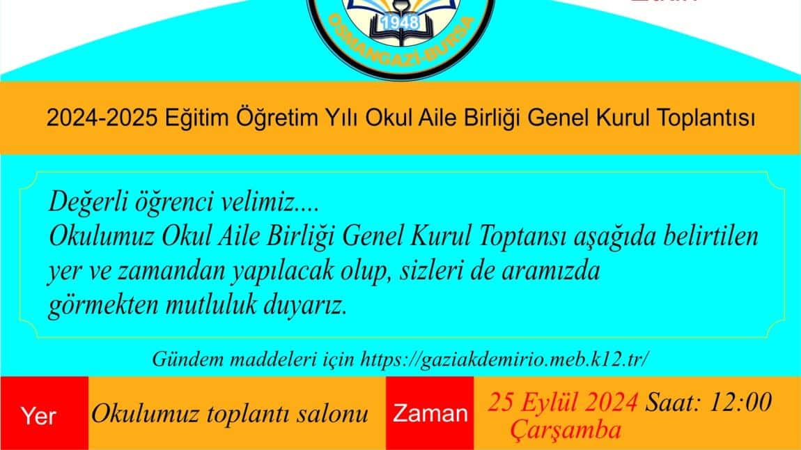 2024-2025 Eğitim Öğretim Yılı Okul Aile Birliği Genel Kurul Toplantısı